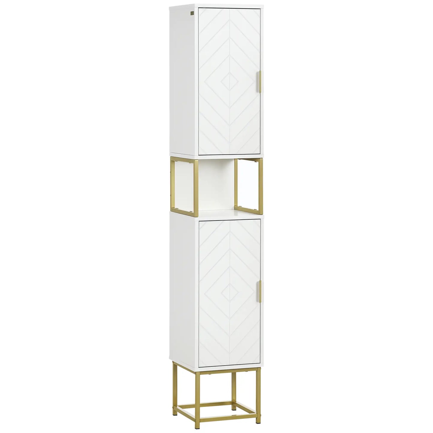 Tall Bathroom Storage Cabinet, Narrow with Adjustable Shelf, White Bathroom Cabinets White, Gold at Gallery Canada