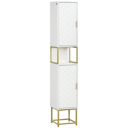 Tall Bathroom Storage Cabinet, Narrow with Adjustable Shelf, White Bathroom Cabinets White, Gold at Gallery Canada
