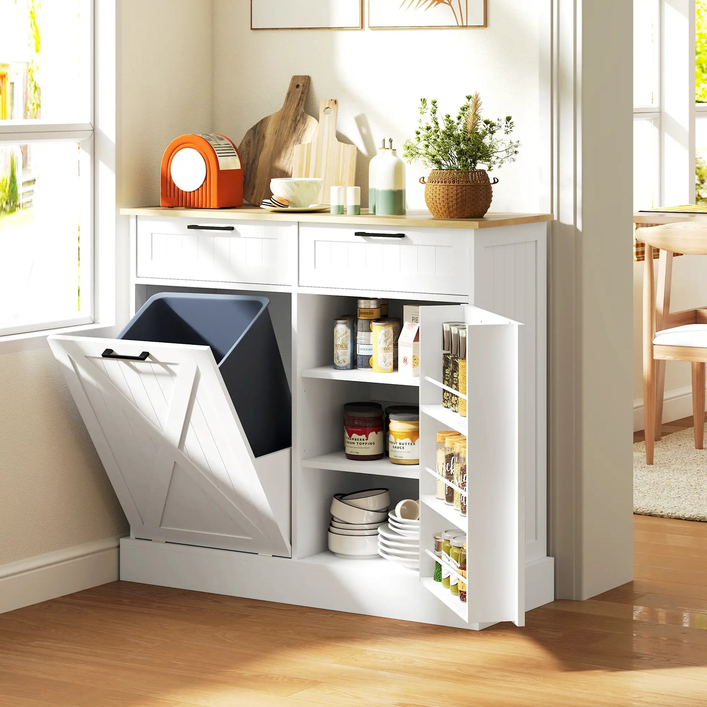 10 Gallon Hidden Garbage Bin Cabinet, Tilt Out Trash, White Bar Cabinets at Gallery Canada