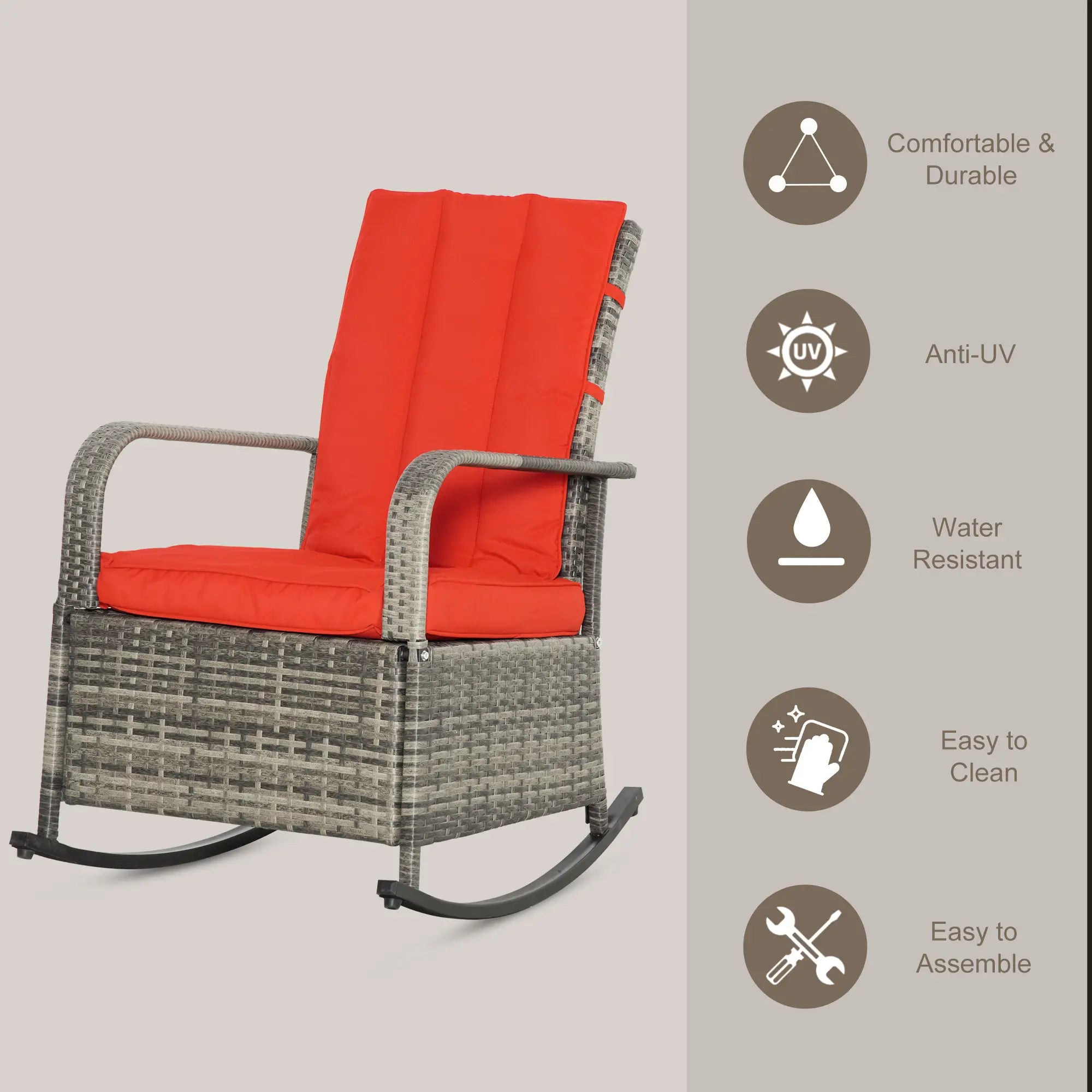 Outdoor Wicker Rocking Chair With Cushion, Red Outdoor Rocking Chairs at Gallery Canada