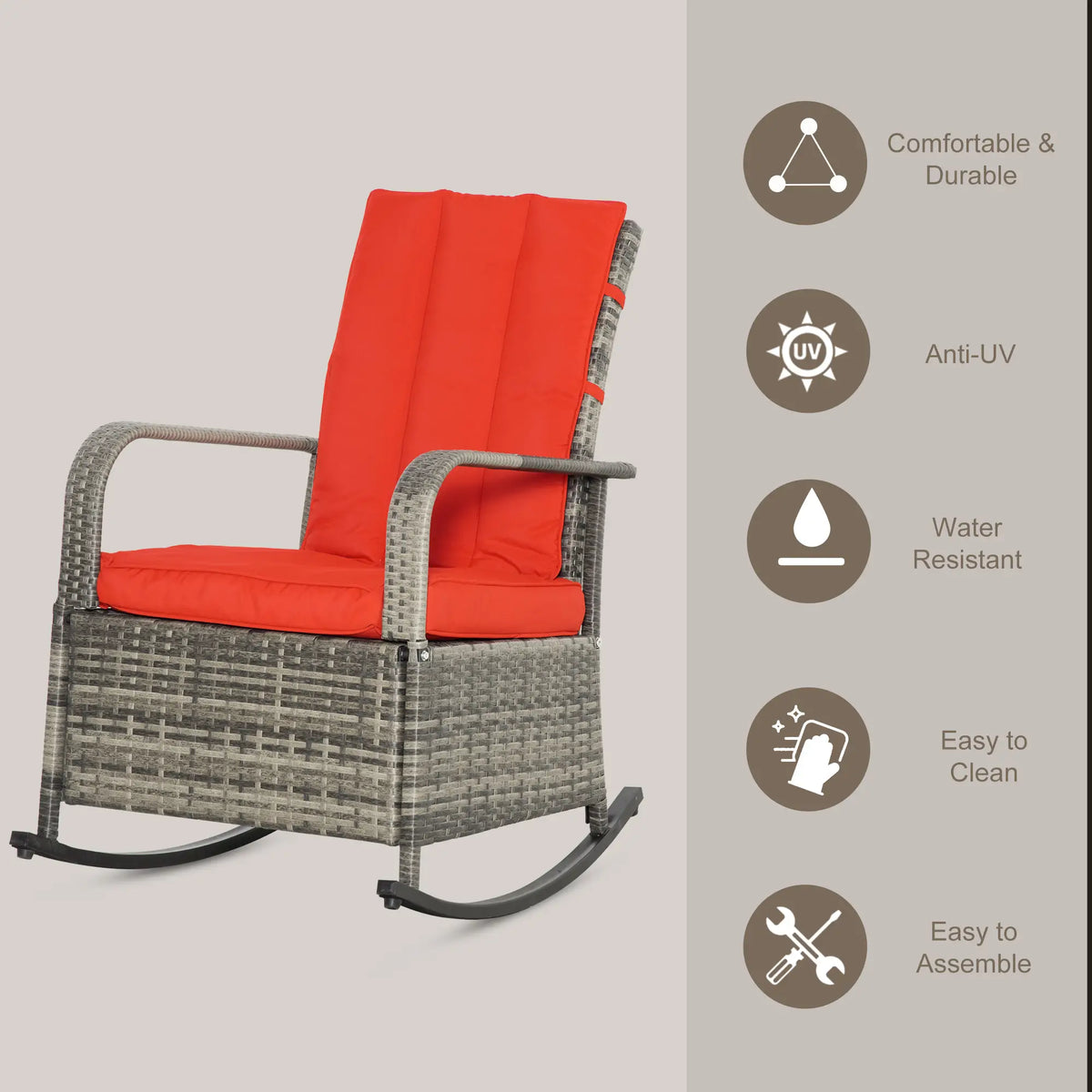 Outdoor Wicker Rocking Chair With Cushion, Red Outdoor Rocking Chairs at Gallery Canada
