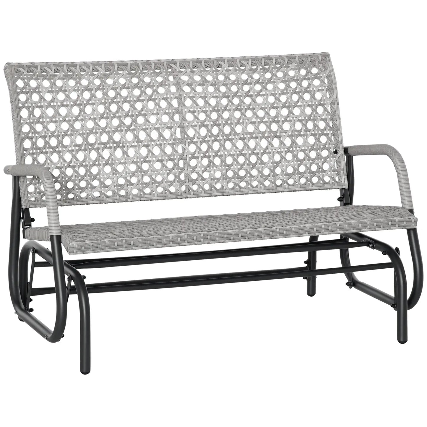 2 Seater Wicker Outdoor Glider Bench, Garden Loveseat, Mixed Grey Outdoor Gliders Mixed Grey Rattan, Grey Frame at Gallery Canada