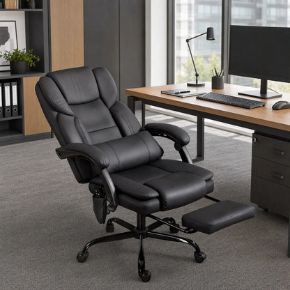 Massage Office Chair, Faux Leather Reclining Desk Chair with Lumbar Support, Footrest, Black Massage Chairs at Gallery Canada