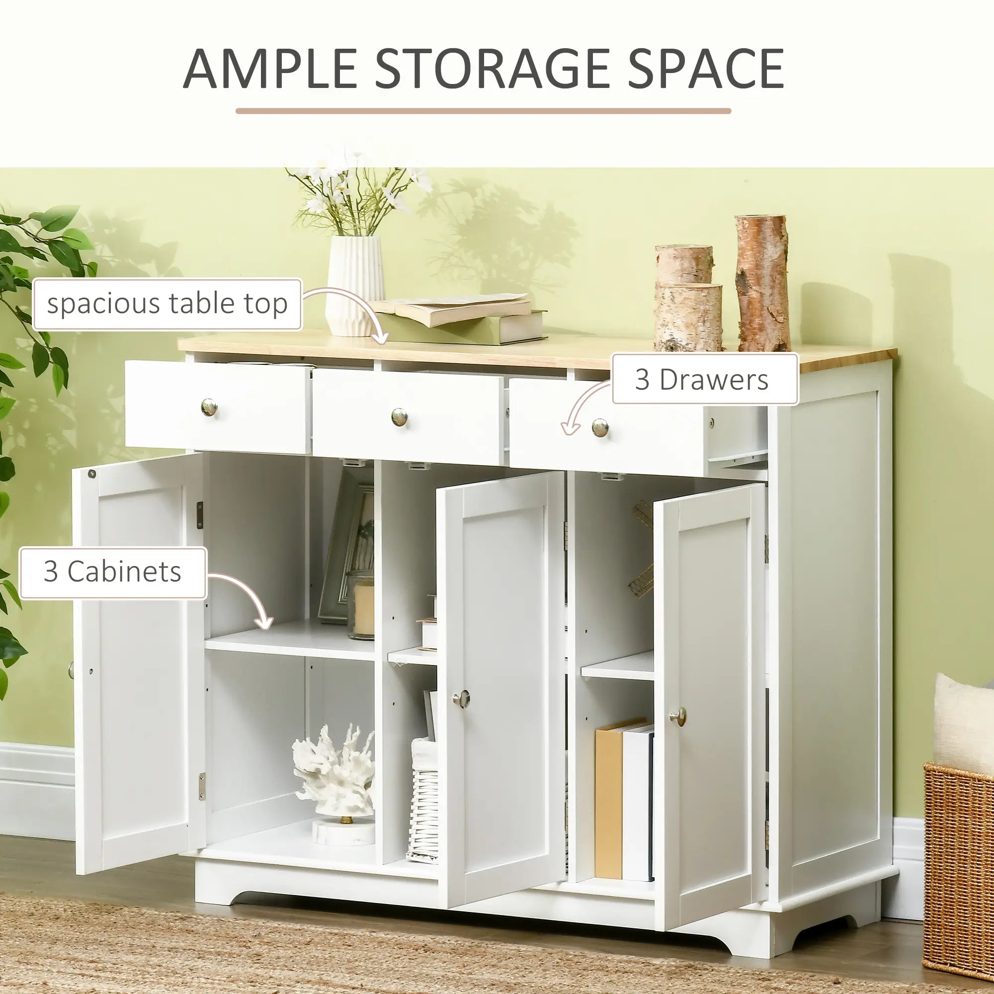 Modern Sideboard, Buffet Cabinet with Storage, Drawers, Adjustable Shelves, White Bar Cabinets at Gallery Canada
