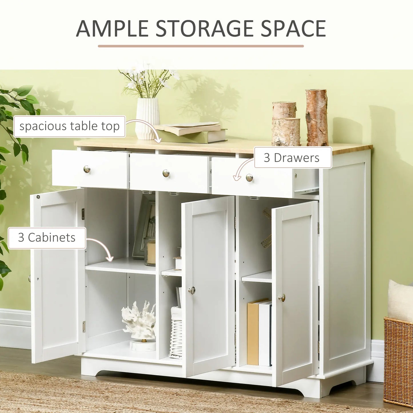 Modern Sideboard, Buffet Cabinet with Storage, Drawers, Adjustable Shelves, White Bar Cabinets at Gallery Canada