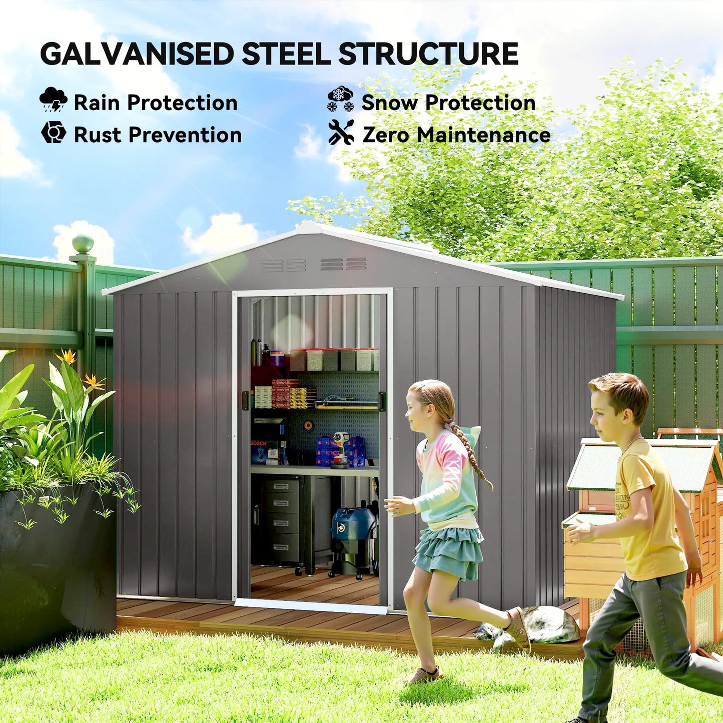 8' x 6' Metal Outdoor Storage Shed, Lockable Sliding Doors, Light Grey Sheds at Gallery Canada