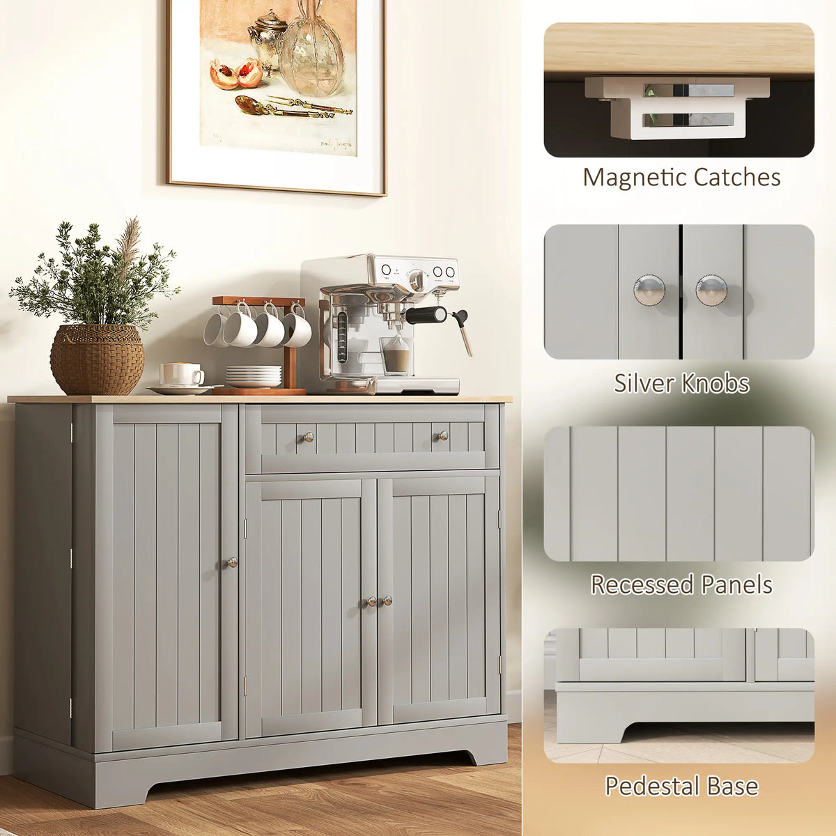 Modern Sideboard Cabinet, 41" Kitchen Buffet, Grey Bar Cabinets at Gallery Canada