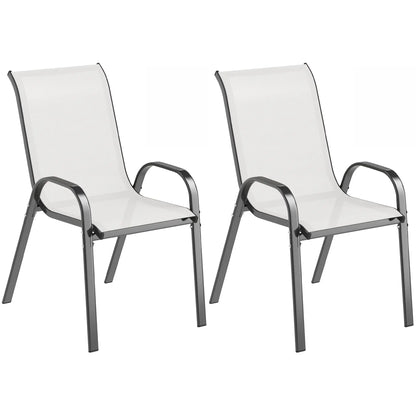 Set of 2 Outdoor Dining Chairs, Stackable, High Back, Light Grey Patio Chairs at Gallery Canada