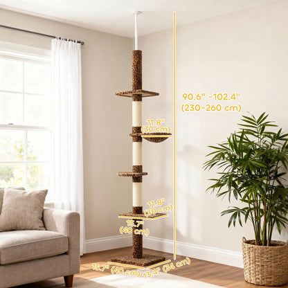 8.5ft Cat Tree 5-Tier Kitty Activity Center With Scratching Post, Leopard Print Floor to Ceiling Cat Trees at Gallery Canada