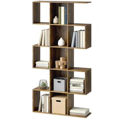5-Tier S-Shaped Bookshelf, 15 Compartments, Rustic Brown, Rustic Brown Display Bookshelves Rustic Brown at Gallery Canada