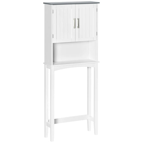 Modern Over Toilet Storage Cabinet, Double Door, Adjustable Shelf, White