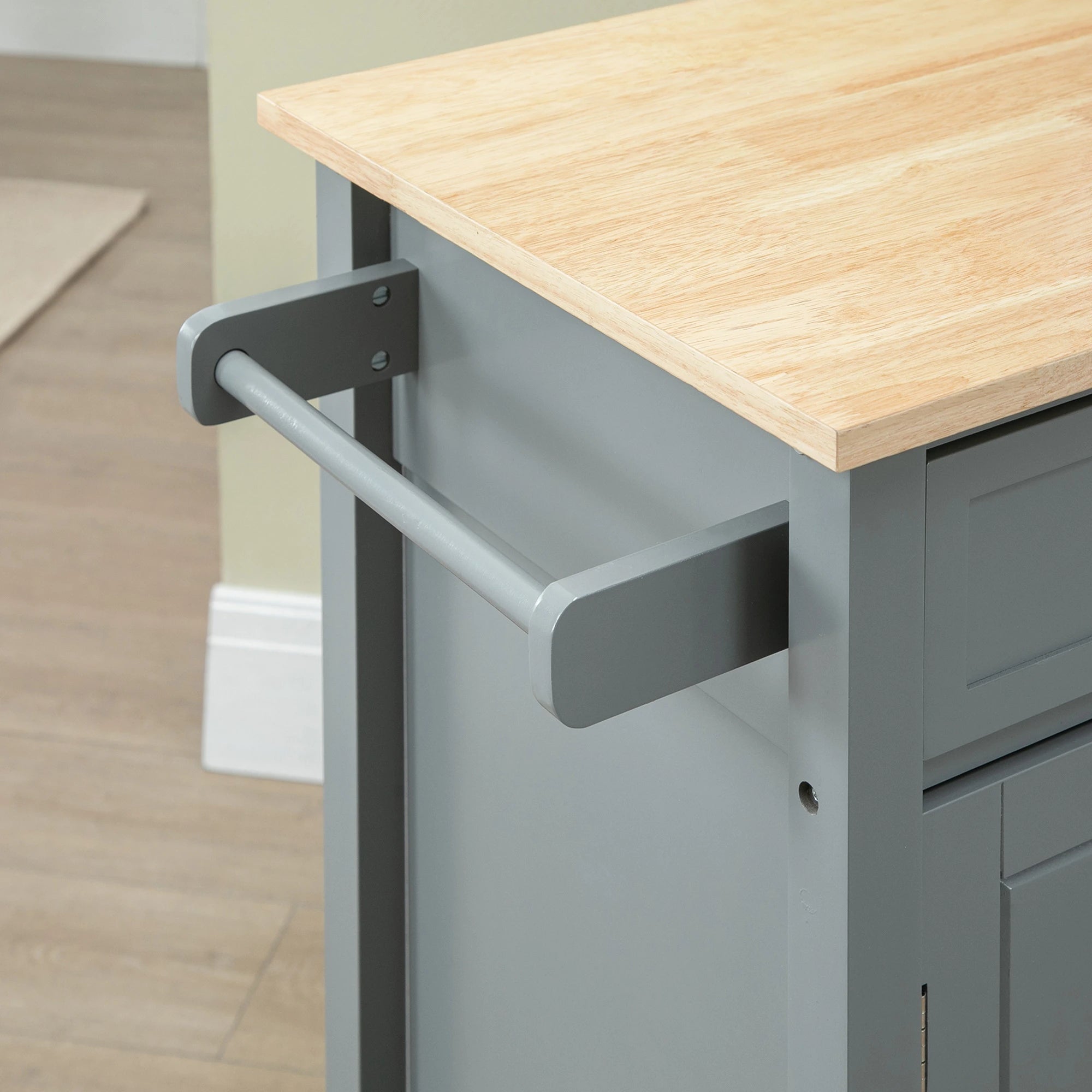 Rolling Kitchen Cart, Wood Top with Drawer, Kitchen Island on Wheels, Grey Kitchen Islands & Kitchen Carts at Gallery Canada
