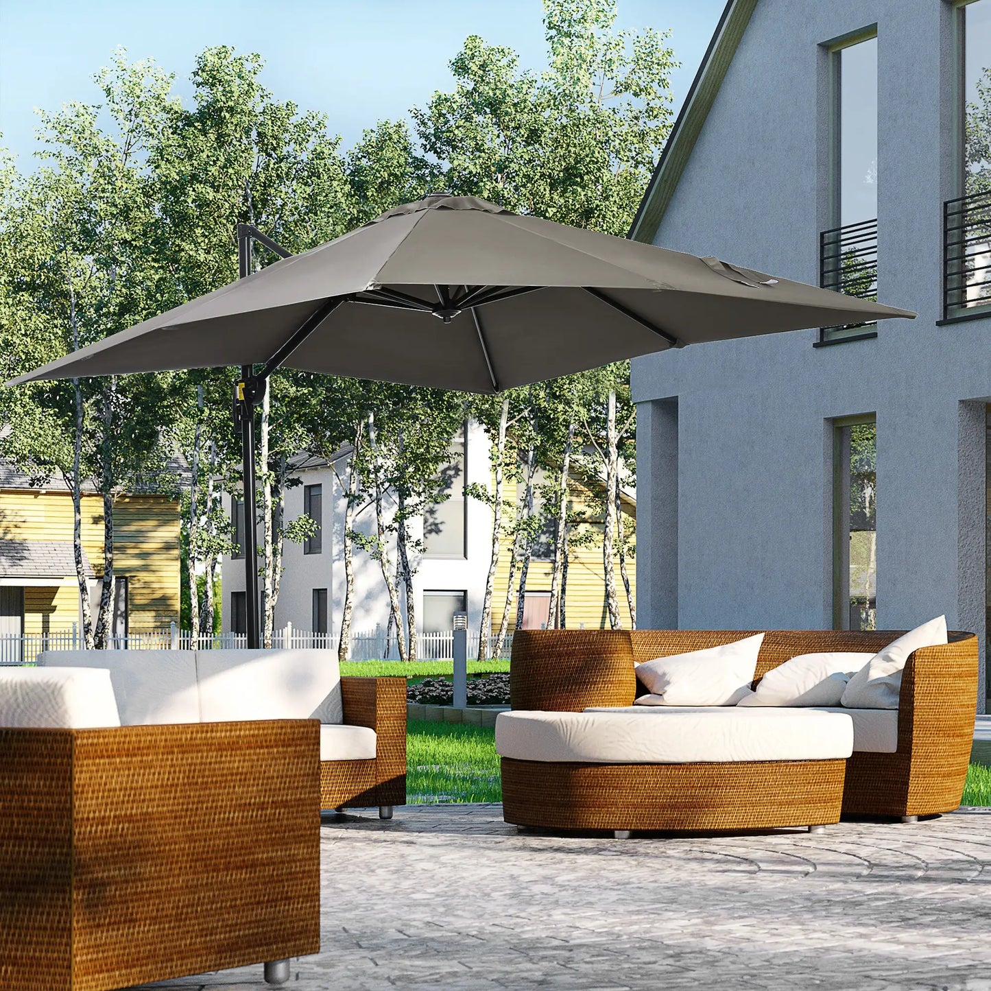 8' x 8' Square Patio Umbrella, 360° Rotation, Aluminum, Light Grey Cantilever Umbrellas at Gallery Canada
