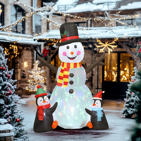 6FT Snowman Penguins Inflatable with LED Lights, Flashing Projector Christmas Inflatables White, Black, Red, Green at Gallery Canada