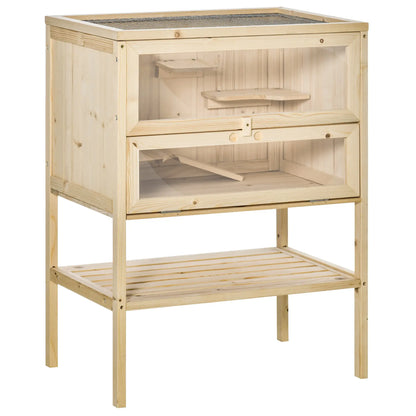 3 Tier Fir Wood Hamster Cage, Small Animals Play House, Exercise Center Hamster Cages Natural at Gallery Canada