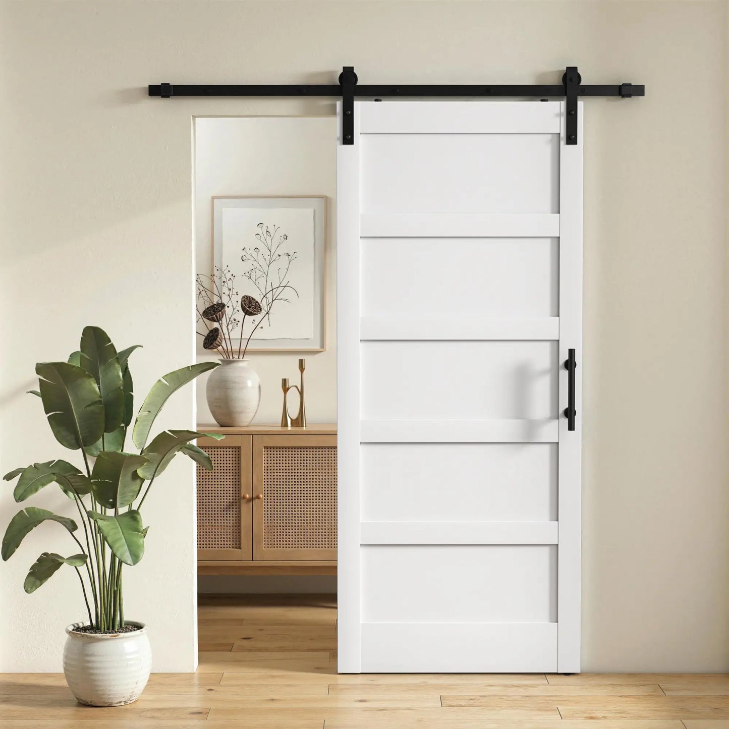 36"x84" Sliding Barn Door With Hardware Kit, White Wood Grain, White Door Hardware at Gallery Canada