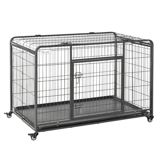 Heavy Duty Folding Dog Crate, Extra Large, 49" x 30" x 32" Houses, Kennels & Pens Dark Grey at Gallery Canada