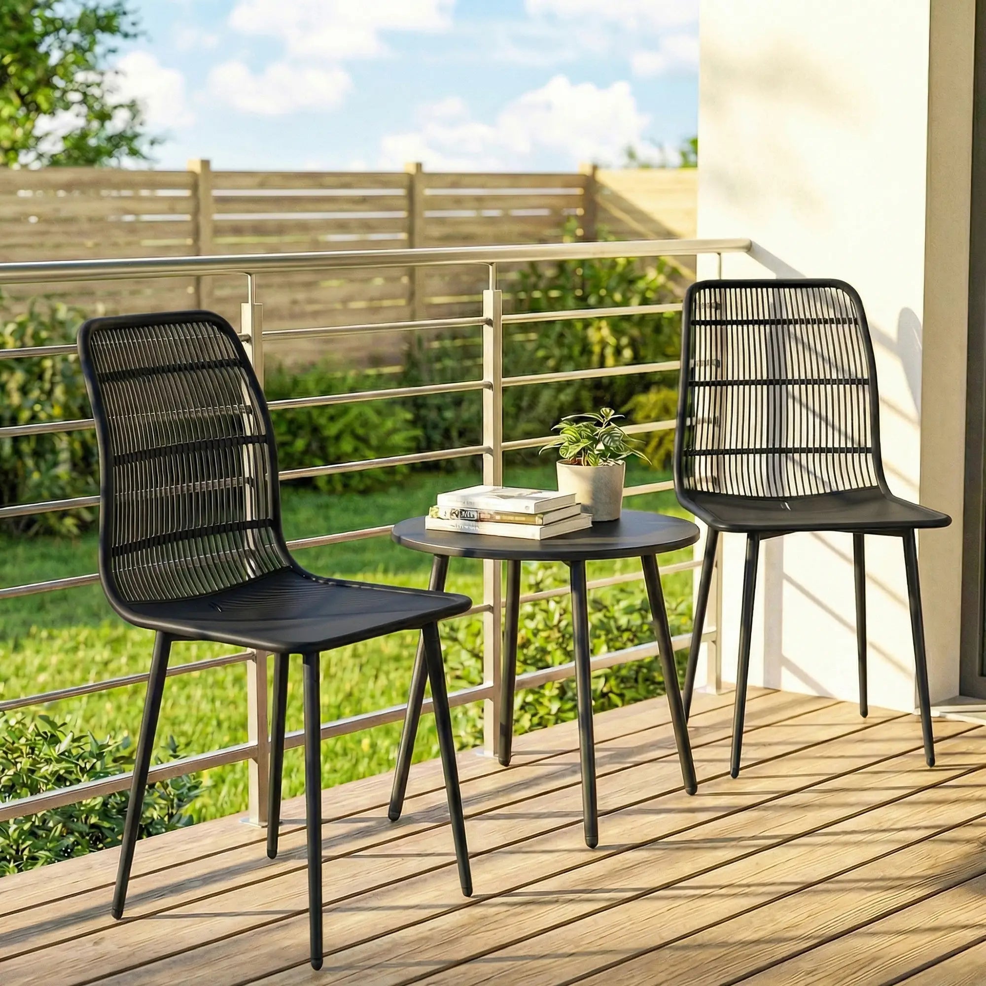 Outdoor Dining Chairs Set of 4, Slotted Backrest, Black Patio Chairs at Gallery Canada