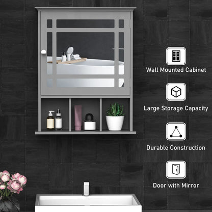 Wall Mount Bathroom Cabinet with Mirror Door, 3 Shelf Organizer, Grey Mirror Medicine Cabinets at Gallery Canada