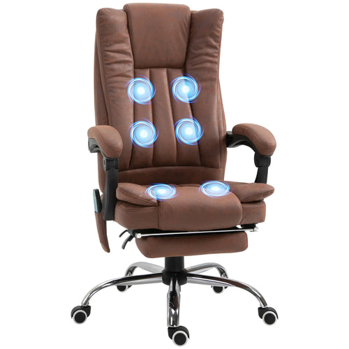 Office Chair, Vibration Massage Recliner, Retractable Footrest, Brown