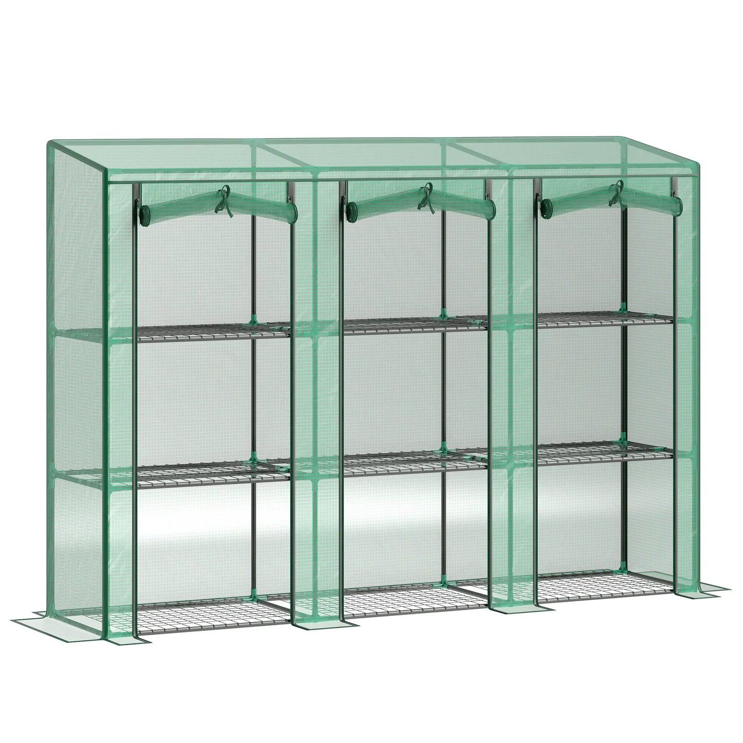 Lean-To Greenhouse, 3 Tier Shelves, 3 Roll-Up Doors, Indoor Outdoor, Green Greenhouses Green at Gallery Canada