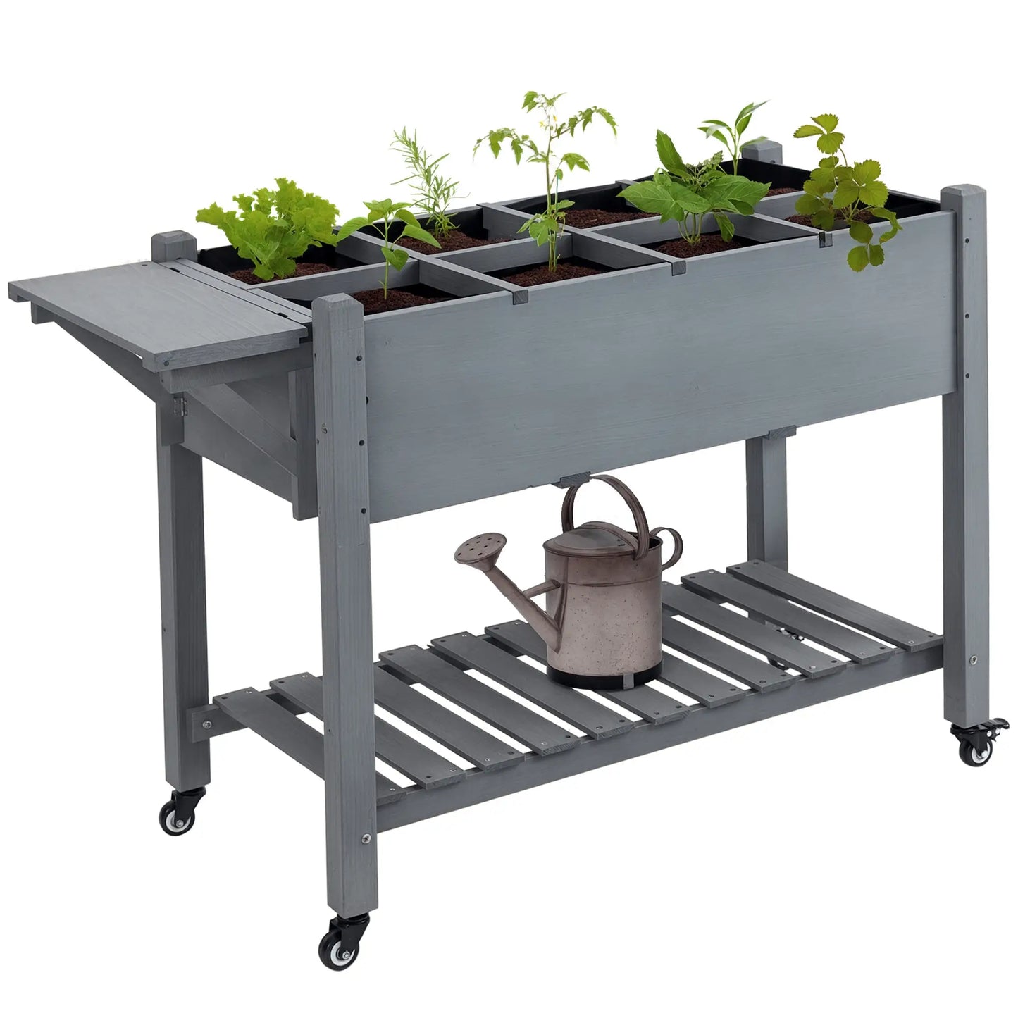Raised Garden Bed, 8 Grids with Storage Shelf, Elevated Planter Box, Grey Elevated Garden Beds Grey at Gallery Canada