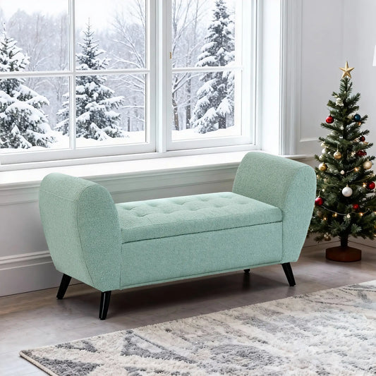 Upholstered Storage Bench with Arms, Modern Ottoman, Green Storage Ottomans & Benches Green at Gallery Canada