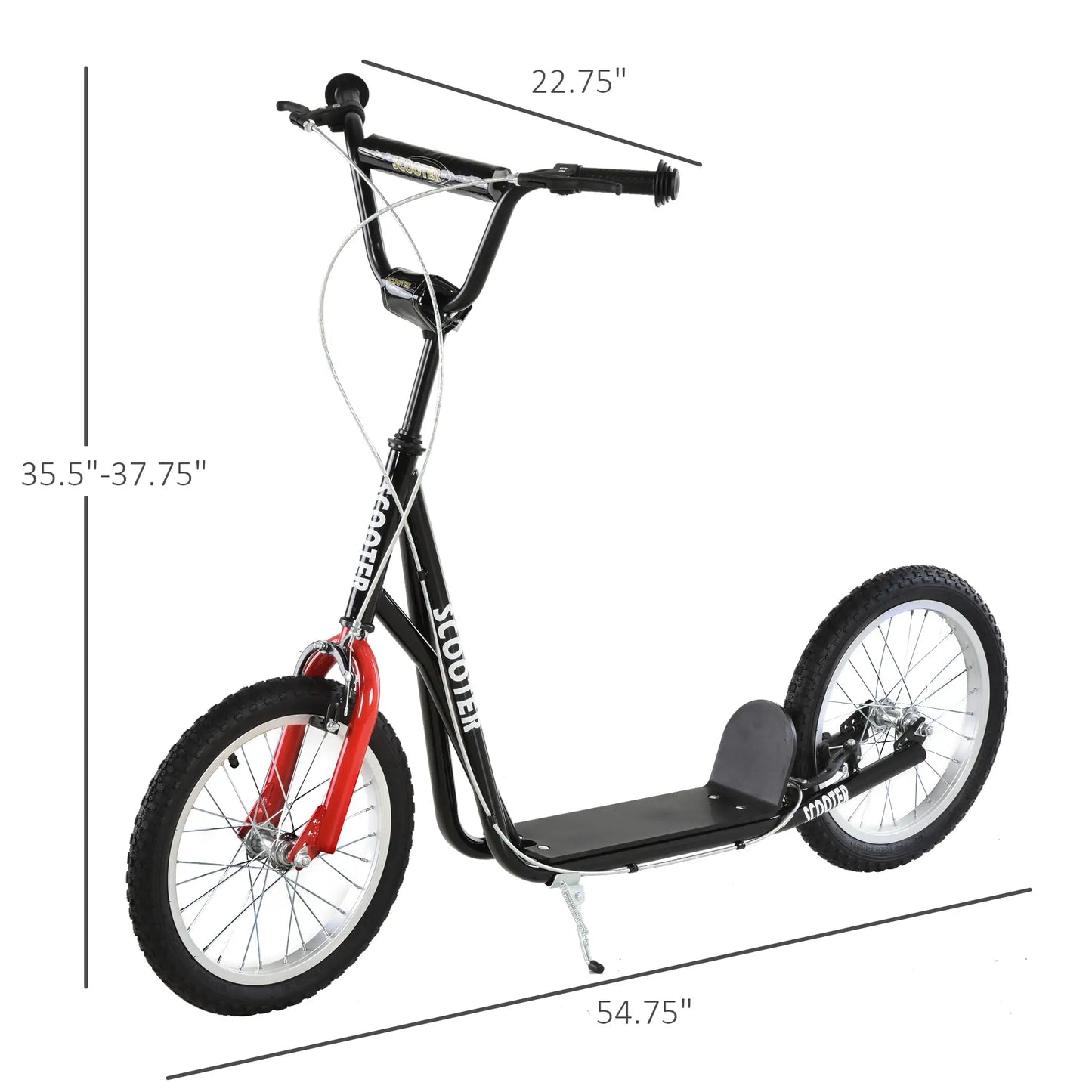 Kids Kick Scooter, 5+ Years, 16'' Inflatable Wheel, Dual Brakes, Black Scooters at Gallery Canada