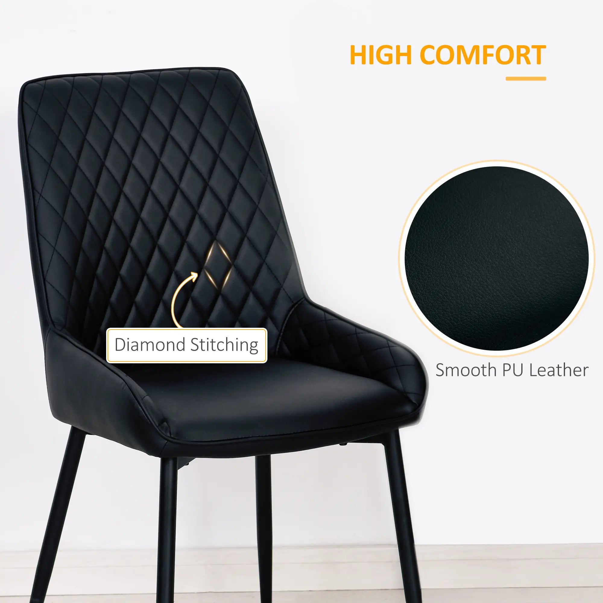 Modern Dining Chairs Set of 2, PU Leather, Metal Legs, Black Bar Stools at Gallery Canada