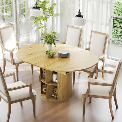 Extendable Dining Table For 6, 60", Natural, Farmhouse Kitchen Table With Storage, Natural Dining Tables at Gallery Canada