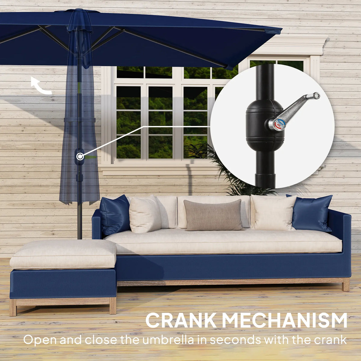 6.5x9.6ft Rectangle Aluminum Tilt Patio Umbrella, Navy Blue Sun Umbrellas at Gallery Canada