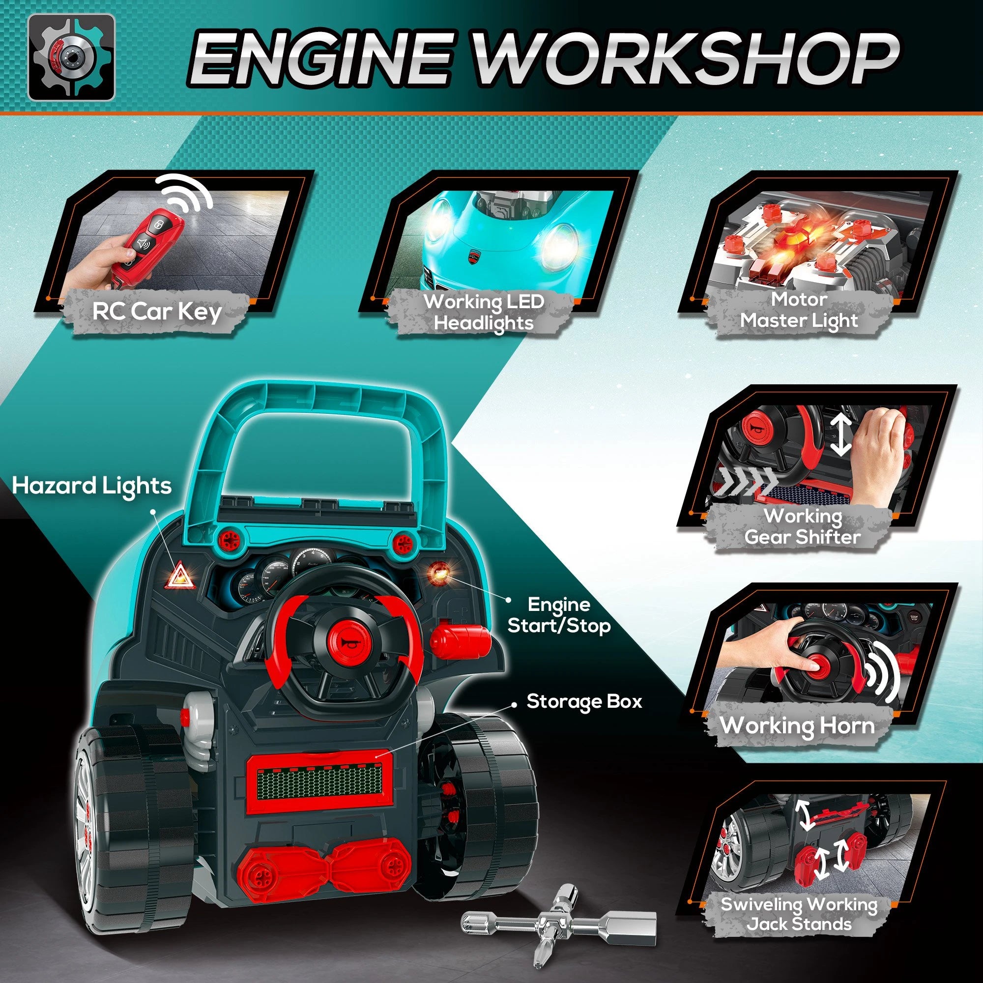 Kids Truck Engine Toy Set, Car Service Play Set, Teal Workbench Toy Sets at Gallery Canada