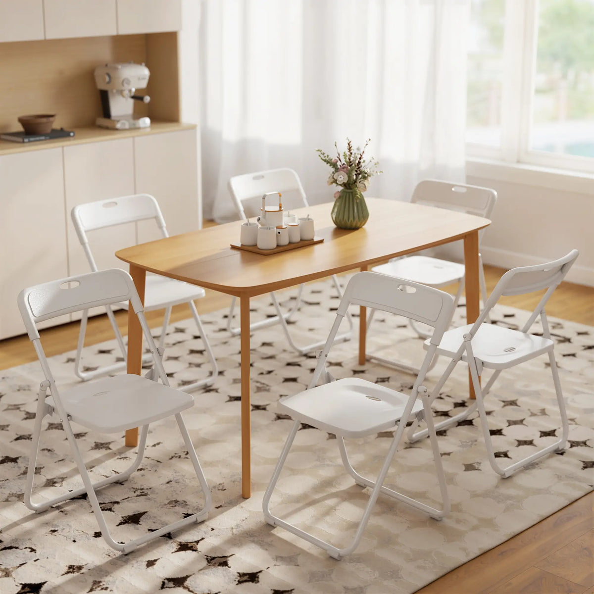 Folding Chairs 6 Pack, Plastic with Steel Frame, White Dining Chairs at Gallery Canada