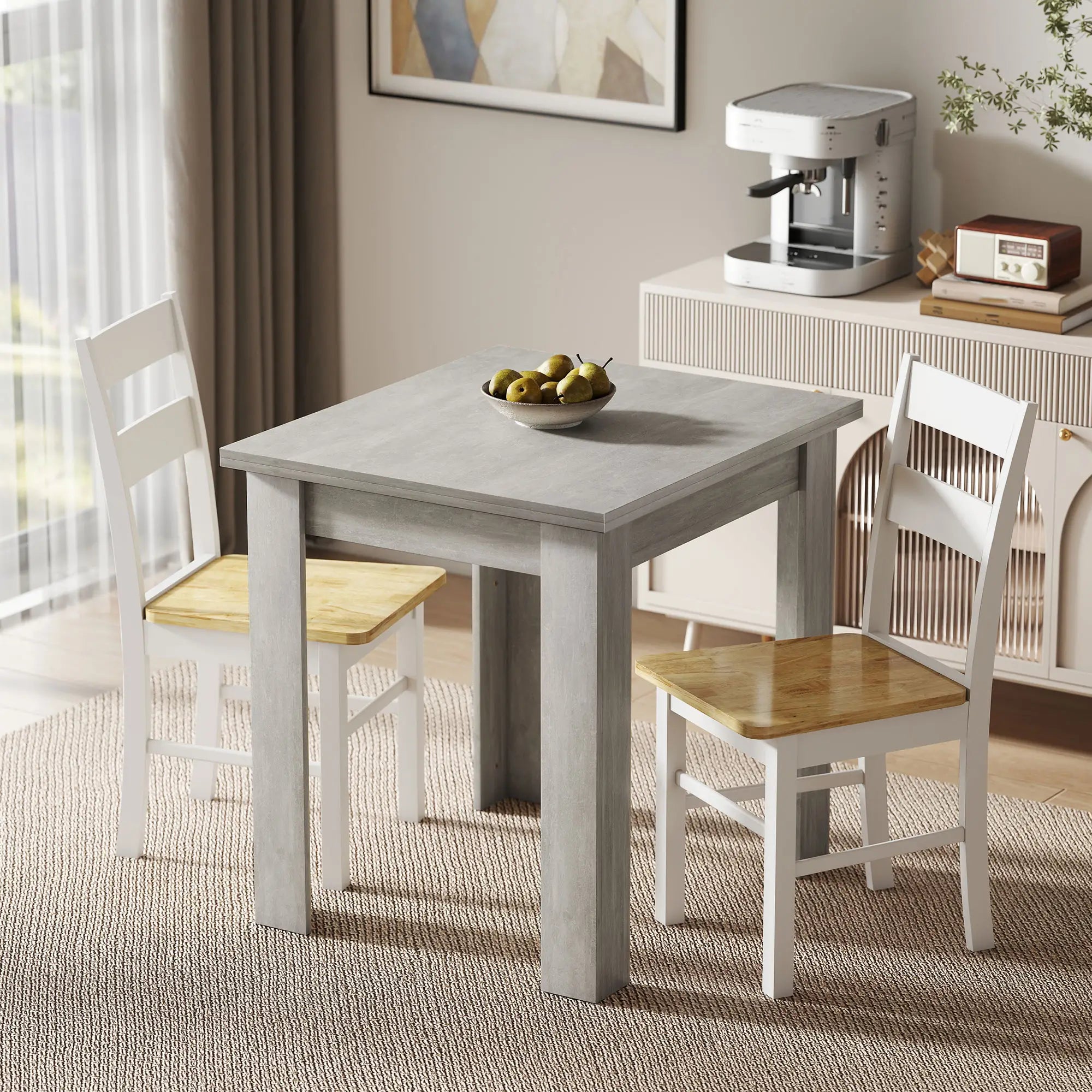 55 Inch Extendable Dining Table for 4-6 Person, Kitchen Table, Grey Dining Tables at Gallery Canada