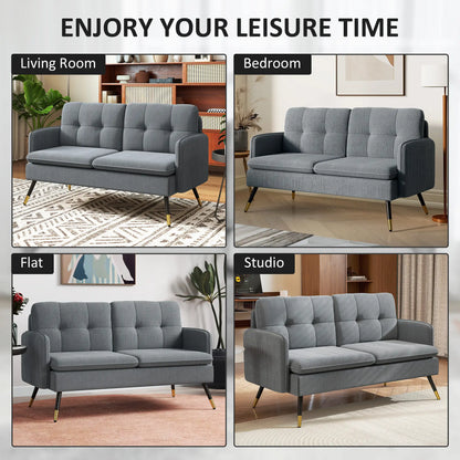 55" Loveseat Sofa, Corduroy, Steel Legs, Button Tufting, Dark Grey 2-Seater Sofas at Gallery Canada