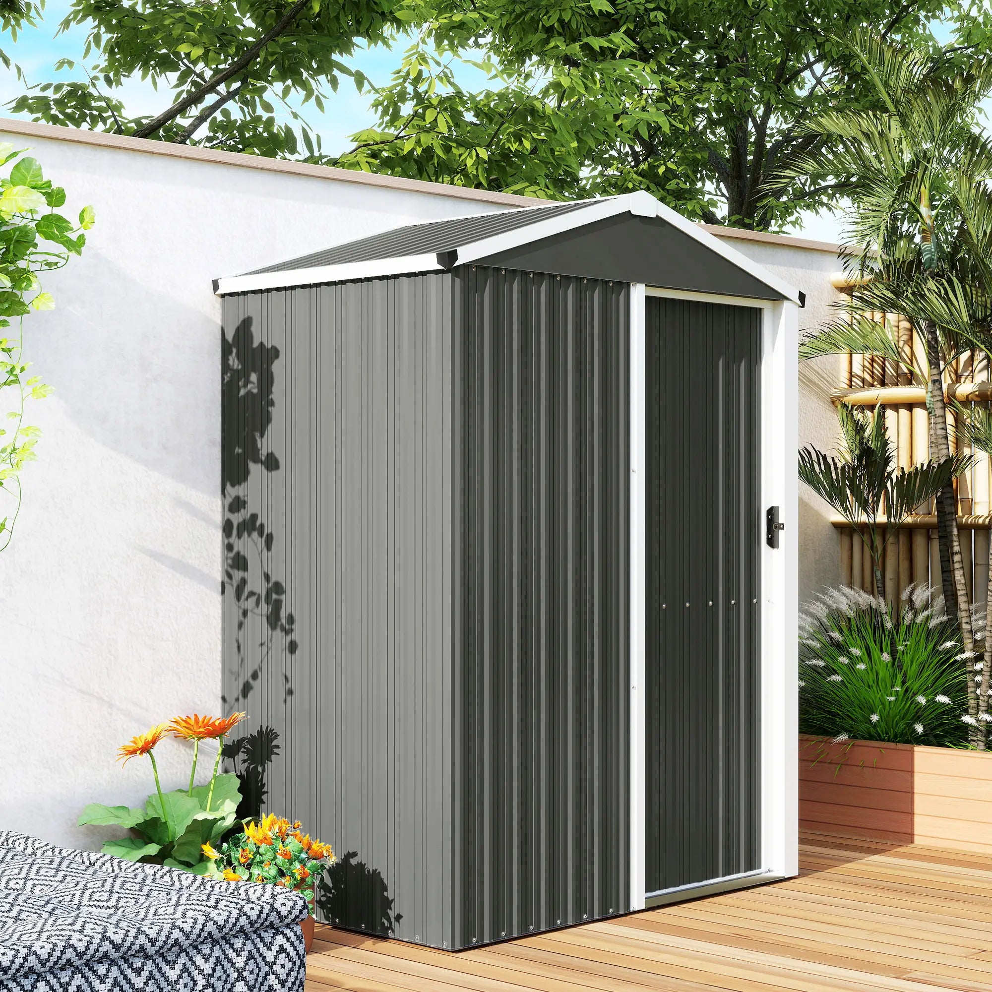 4.5 x 3ft Outdoor Storage Shed, Waterproof Metal Garden Shed, Light Grey Sheds at Gallery Canada
