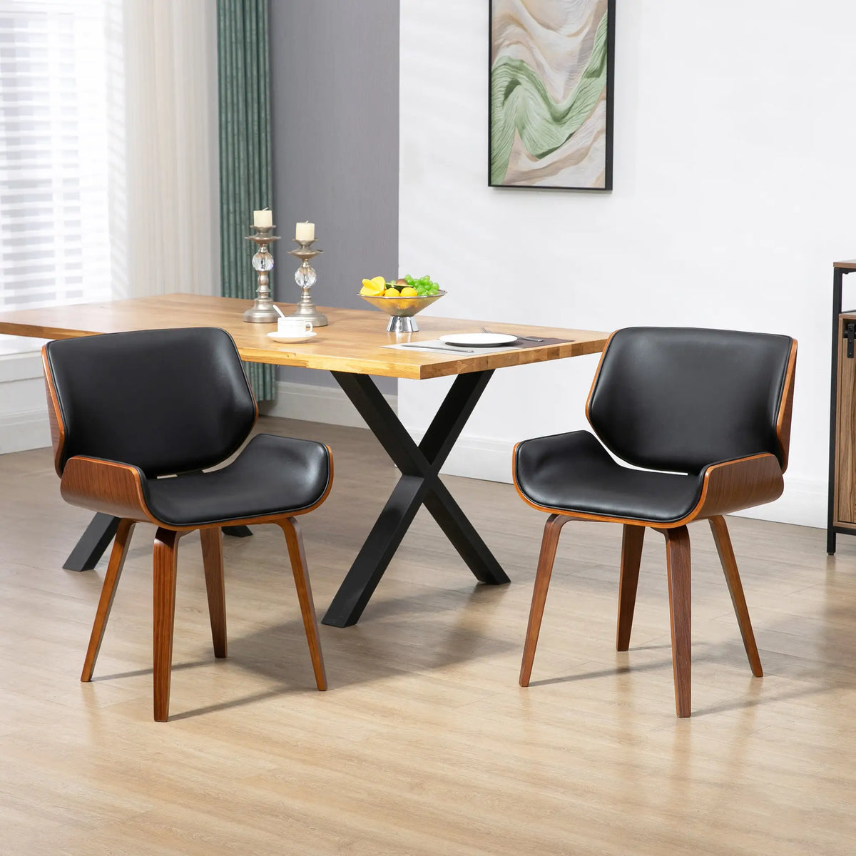 PU Leather Dining Chairs Set of 2, Upholstered Seats, Solid Wood Legs, Black Dining Chairs at Gallery Canada