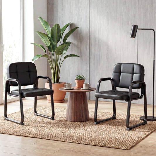 Leather Office Reception Chairs, Set of 2, Black Conference Chairs Black at Gallery Canada