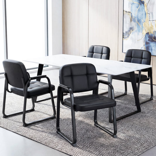Leather Guest Chairs Set of 4, Office Reception, Black Conference Chairs Black at Gallery Canada