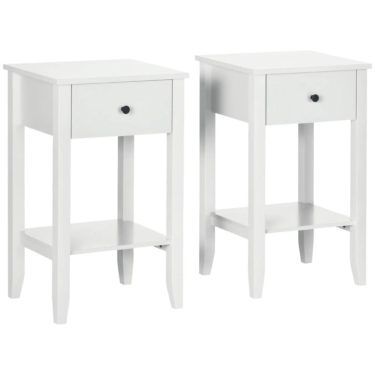 HOMCOM Side Table Set of 2 with Drawer, Shelf, Nightstand, White Side Tables White at Gallery Canada