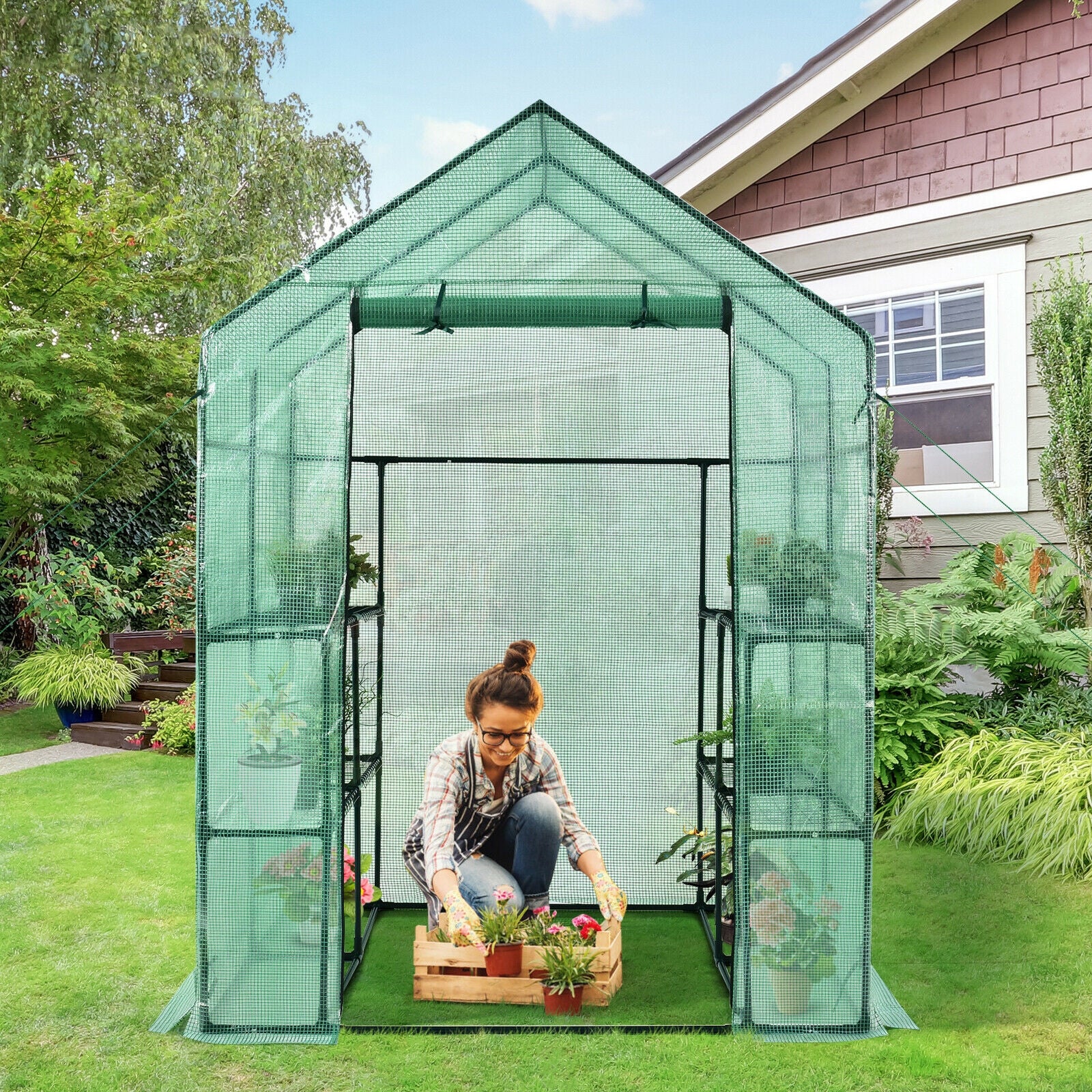 Walk-In Greenhouse, 56 x 56 x 77 Inch, Observation Windows, Green Greenhouses at Gallery Canada