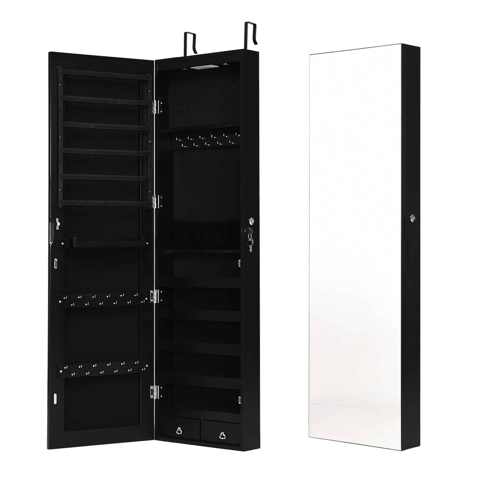 Wall Mounted Jewelry Cabinet With Lights, Black Jewelry Armoires at Gallery Canada