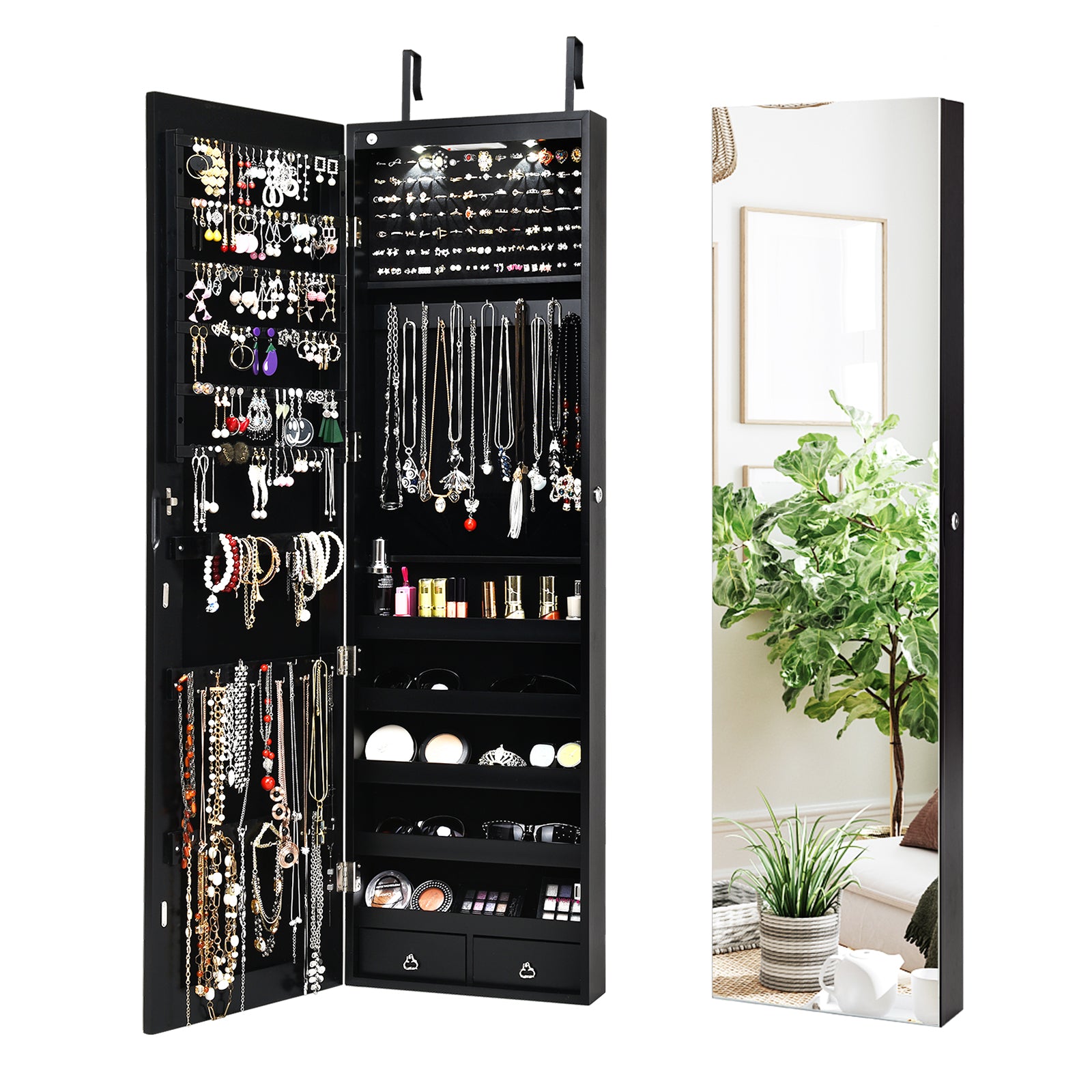 Wall Mounted Jewelry Cabinet With Lights, Black Jewelry Armoires at Gallery Canada