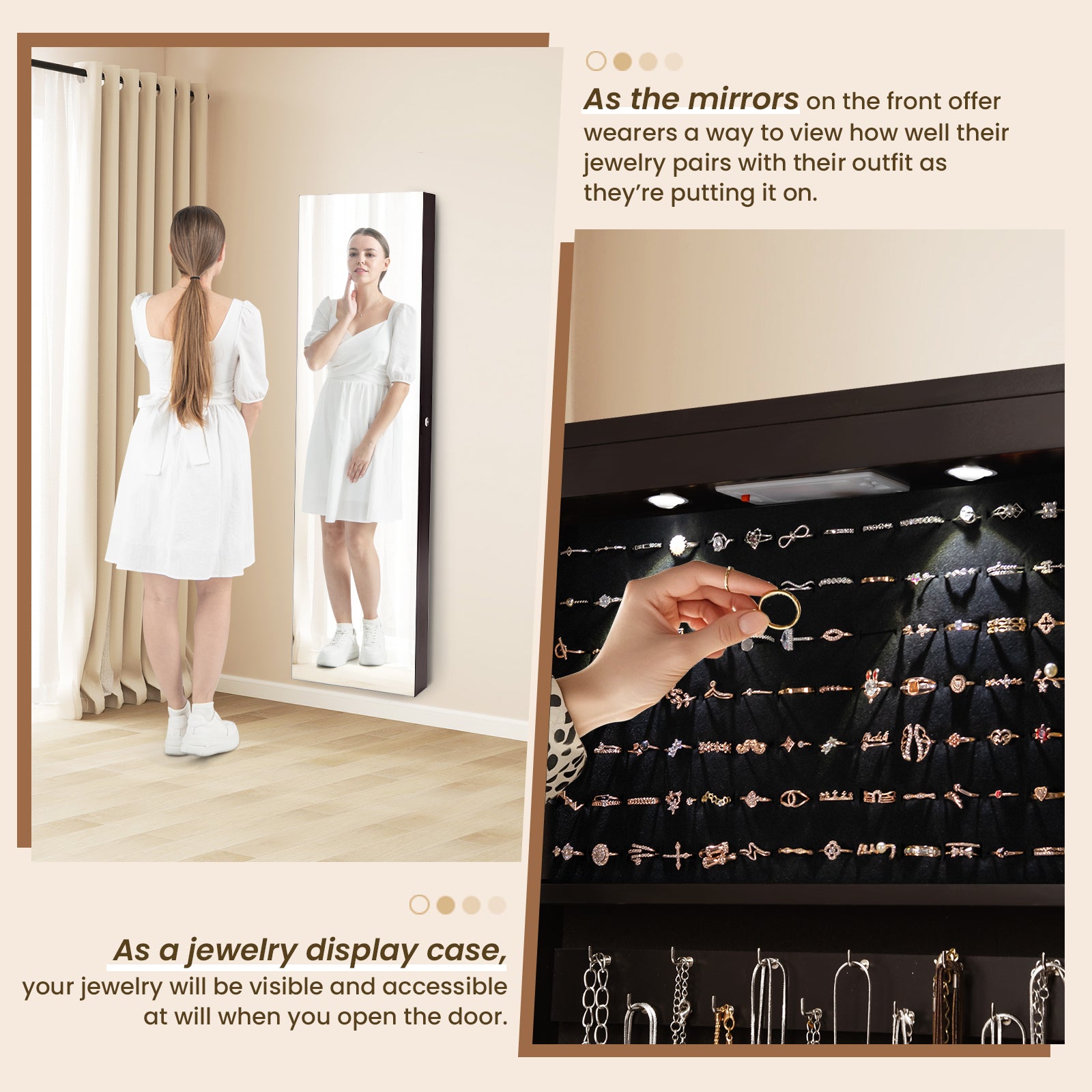 Wall Mounted Mirrored Jewelry Cabinet With Lights, Brown Jewelry Armoires at Gallery Canada