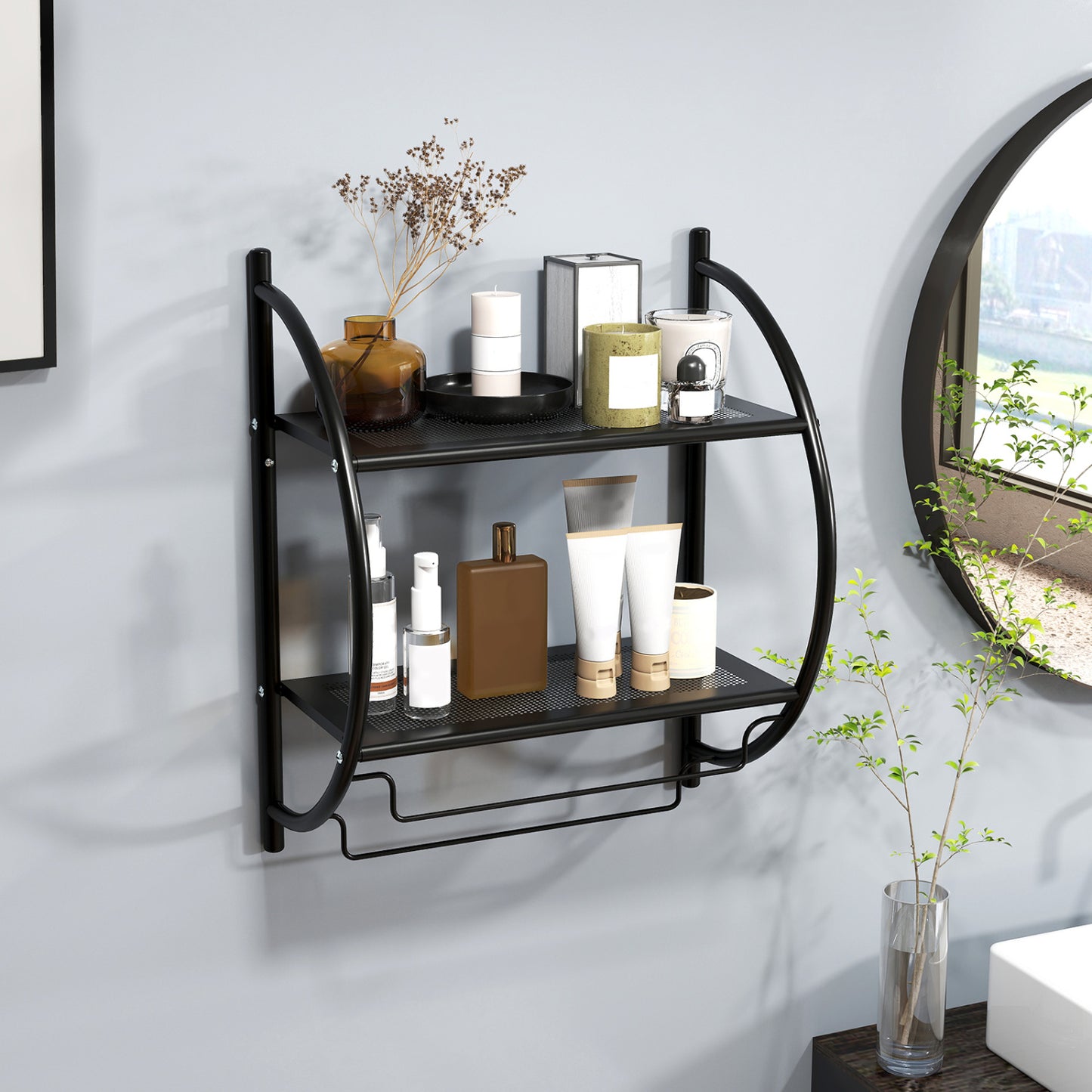 Wall Mounted 2-Tier Bathroom Towel Rack, Black Towel Racks at Gallery Canada