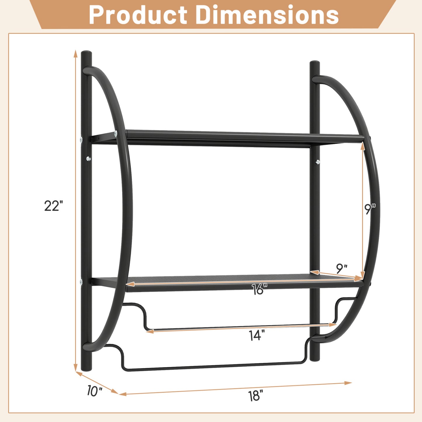 Wall Mounted 2-Tier Bathroom Towel Rack, Black Towel Racks at Gallery Canada