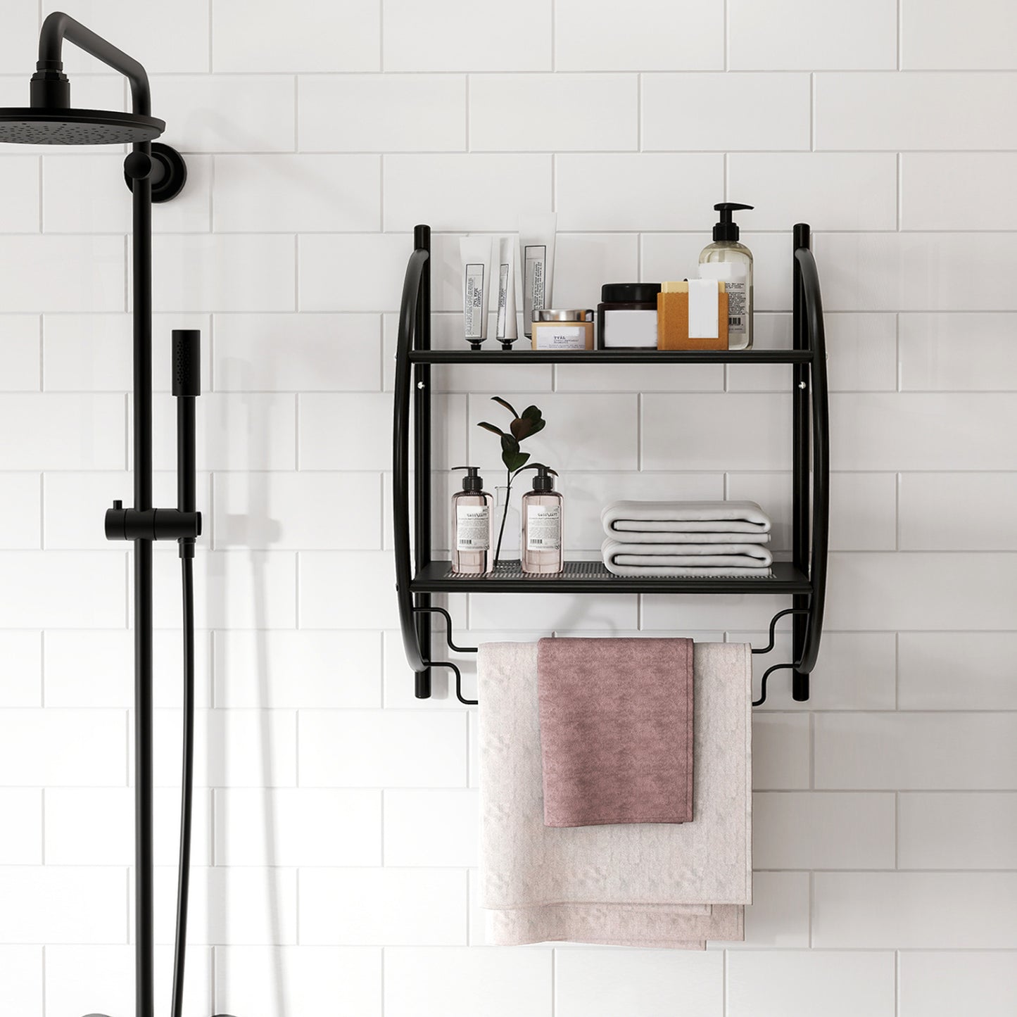 Wall Mounted 2-Tier Bathroom Towel Rack, Black Towel Racks at Gallery Canada