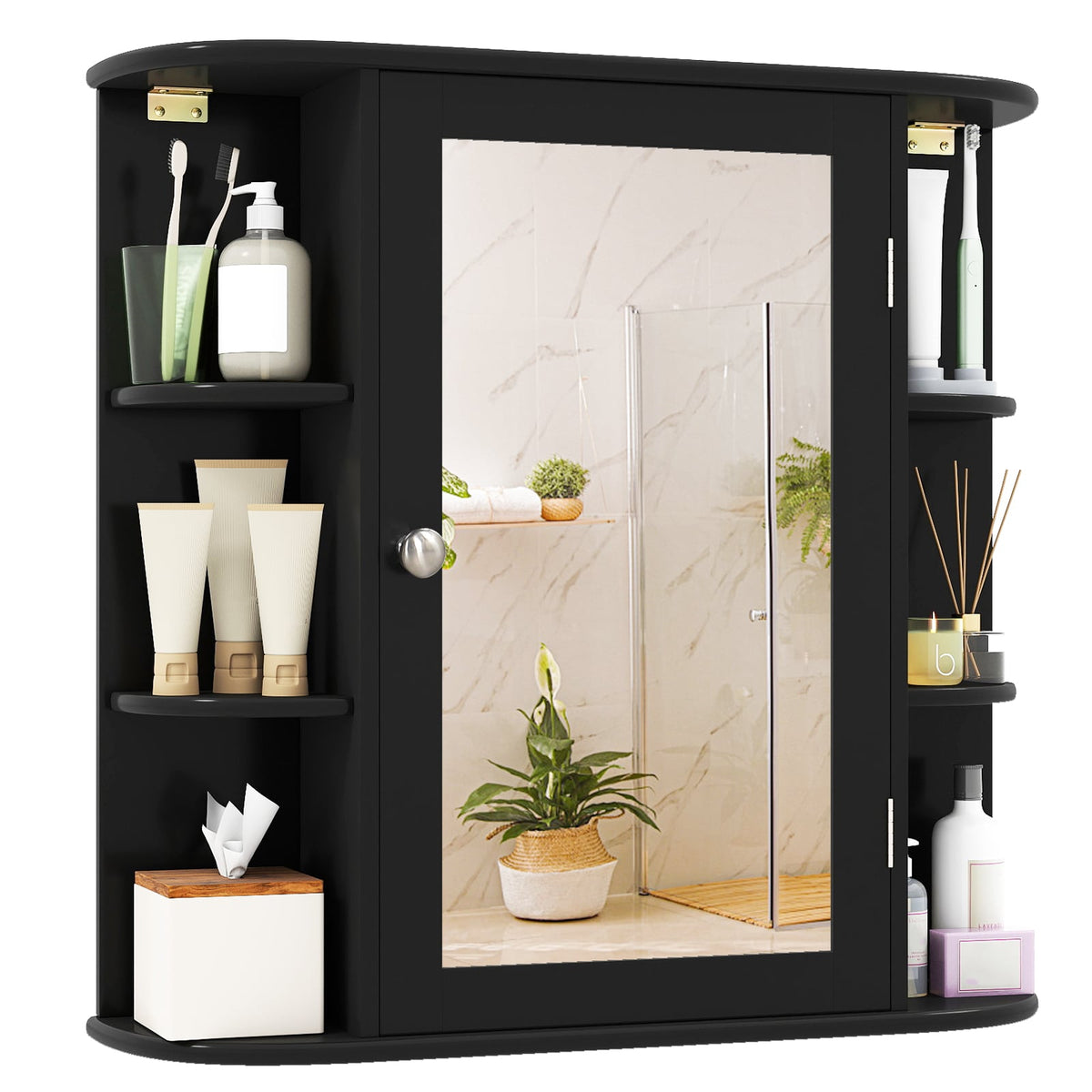 Wall Mounted Bathroom Mirror Cabinet With Storage Shelves, Black Wall Cabinets at Gallery Canada