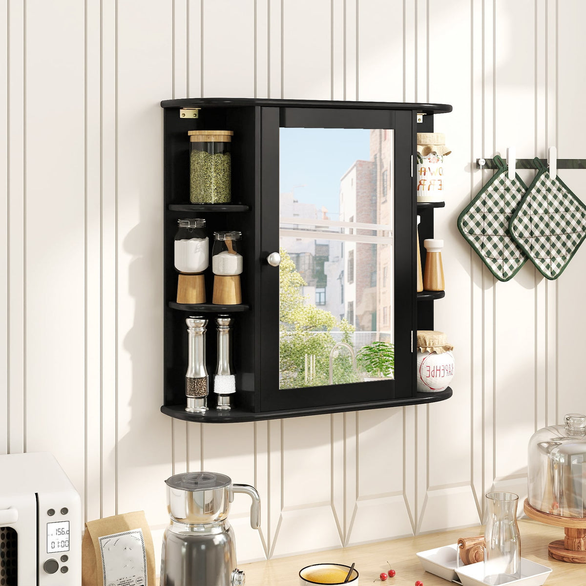 Wall Mounted Bathroom Mirror Cabinet With Storage Shelves, Black Wall Cabinets at Gallery Canada