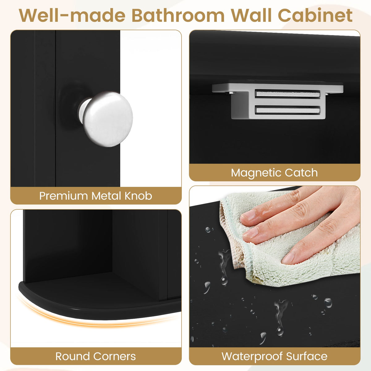 Wall Mounted Bathroom Mirror Cabinet With Storage Shelves, Black Wall Cabinets at Gallery Canada
